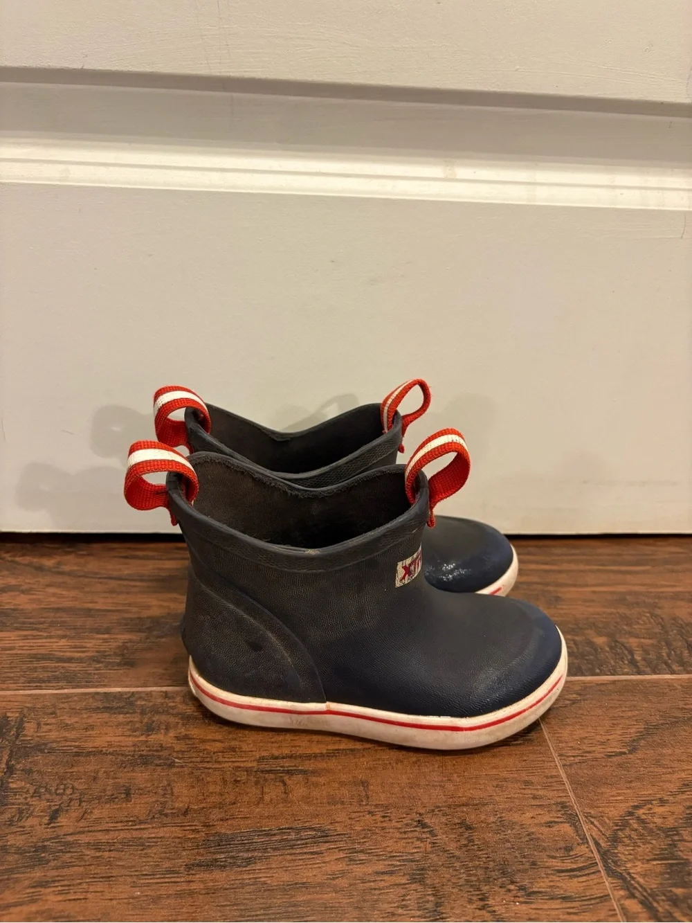 XTRATUF Kids c8 or c9 Navy Waterproof Rain & Snow Boot (Red Trim)